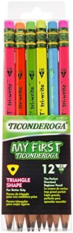 Ticonderoga My First Tri-Write Wood-Cased Pencils, Pre-Sharpened, 2 HB, With Erasers, Neon Colors, 12 Count