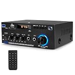 Bluetooth Amplifier AK55-2 Channel Speaker Amplifier Car Amp HiFi for Speakers FM Radio, Karaoke, w/USB/2 MIC/SD/MMC/FM Inputs & Remote Control, for Home Theater & Bookshelf Speakers (AK45)