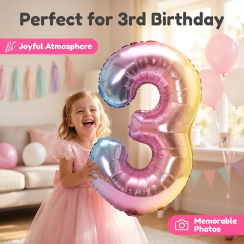 Image of YPSelected 32 Inch Large Foil Helium Number Balloon Birthday Wedding Party 0-9 (Rainbow, 3)