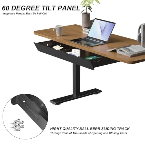 Image of Large Under Desk Mounted Sliding Drawer with 2 Cable Hole and 60 Degree Tilt Panel to Pull Out, 22.4'' Long & 9.2'' deep Large Storage Organizer for Sit Stand Workstation