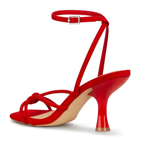Image of PARTY Women's Square Open Toe Strappy Heeled Sandals 3 inch Stiletto Kitten Heel with Ankle Buckle Strap, Comfortable Slingback Summer Dress Shoes