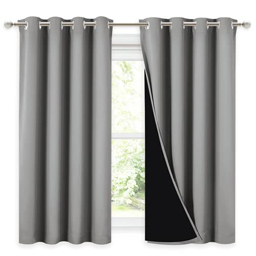 Image of NICETOWN 100% Blackout Curtains with Black Liners, Thermal Insulated Full Blackout 2-Layer Drapes, Noise Cancellation Window Draperies for Dining Room (Silver Grey, 2 Panels, 52-inch W by 54-inch L)