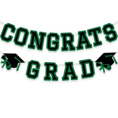 Image of Congrats Grad Banner Graduation Party Banner Decoration Hanging Garland High School College Backdrop Supplies Green
