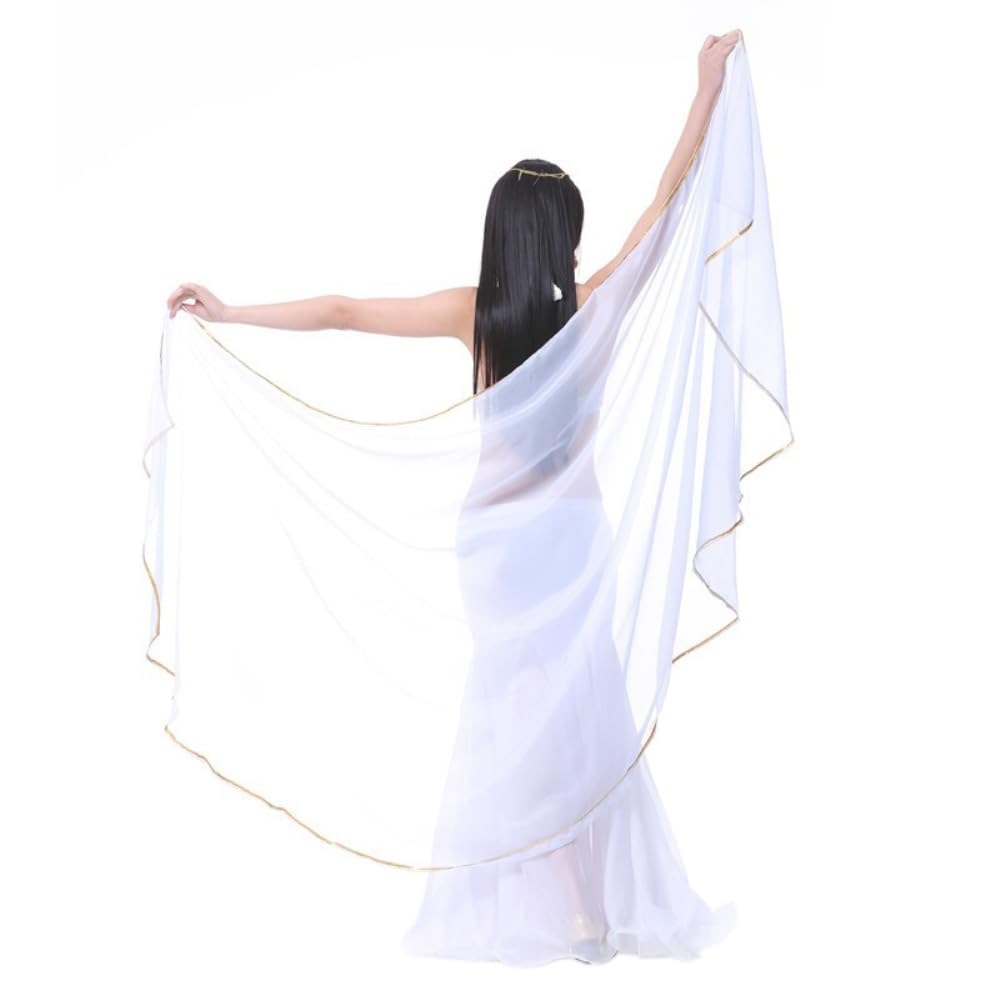 Wambere 250 cm x 120 cm, sciarpa semicircolare, in chiffon, da donna, per danza del ventre, per la danza del ventre, per la danza del ventre, per la danza del ventre, per il velo, colore bianco