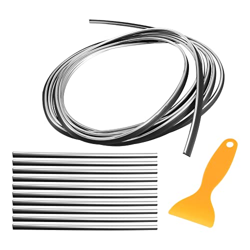 Motoforti Universal Car Air Conditioner Vent Outlet Trims, Interior Accessories, Car Decorative Filler Insert Strip Line, 5m 16.4ft, PVC, Silver Tone, 1 Set