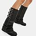 MAVMAX Women Slouchy Knee High Boots Casual Round Toe Pull On Riding Biker Boots Fold Over Chunky Low Heel Platform Boot Size 9