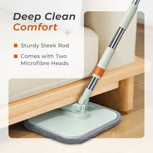 Image of HomeEssentials Spin Mop and Big Bucket Floor Cleaning System - 360 Microfiber Mopping Set with Hands-Free Wringing, Telescopic Stainless Steel Handle & Washable Pocha Refills for Home & Office