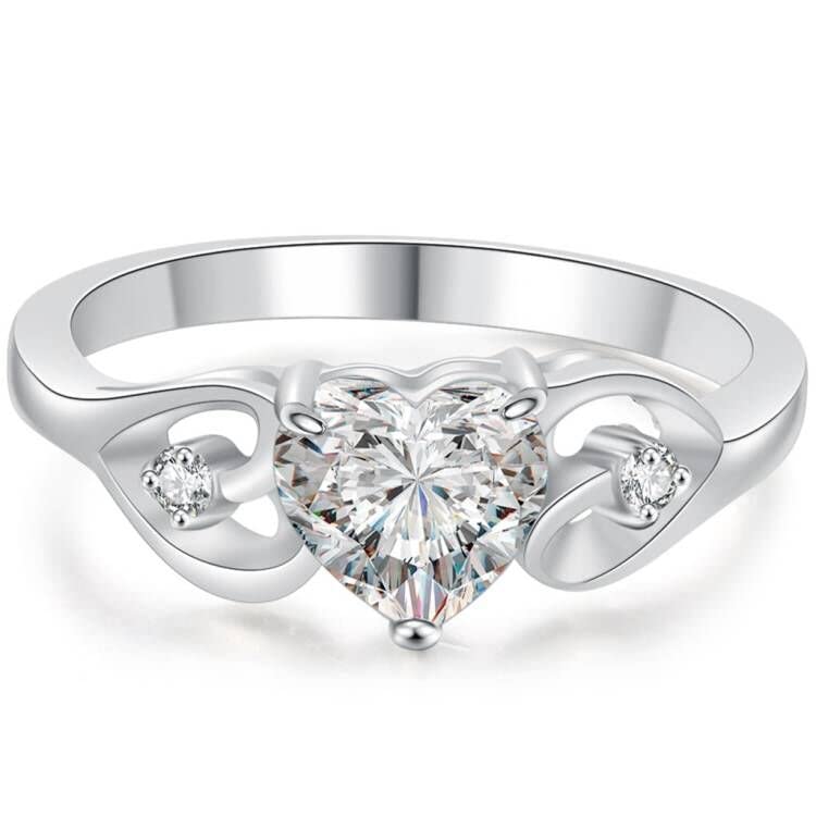 Stainless Steel Heart Shaped Simulated Diamond Solitaire Wedding Engagement Proposal Ring