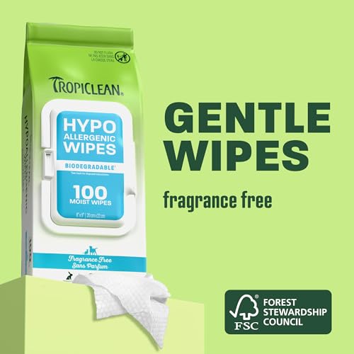 Image of TropiClean Hypoallergenic Dog Wipes for Paws and Bottom | Fragrance Free Dog Grooming Wipes | Safe for The Face | Puppy & Cat Friendly | 400 Count