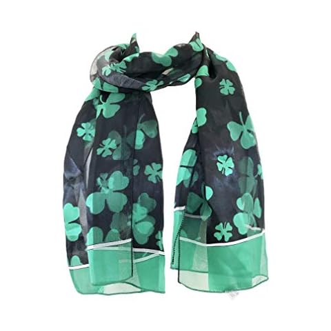 Pamper Yourself Now Big Black with Green Four Leaf Clover Scarf Thin Pretty Scarf Cover