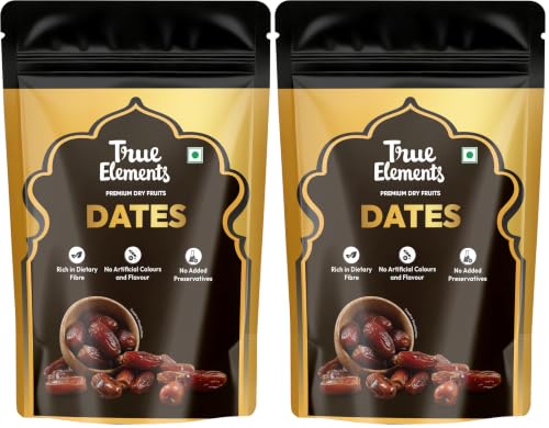 Image of True Elements Omani Dates 500g | Khajur Dry Fruits | Premium Khajoor | Healthy & Nutritious Snack | Natural Sweetener | Rich in Protein & Vitamins (Pack of 2)