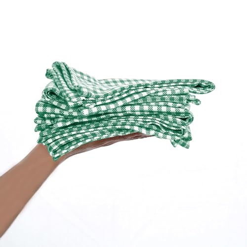 Image of 4 Pack Gingham Check Kitchen Dish Towels 16x26 Inches, Absorbent & Durable, Washable, Hand Tea Towels with Hanging Loop - Ideal for Restaurants & Home Kitchens, Green White