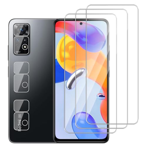 Dlxiks Protector de Pantalla para Xiaomi Redmi Note 11 Pro 4G/5G, 3 Cristal Vidrio Templado con 3 Protector de Lente de Cámara, Sin Burbujas, Antiarañazos, HD Transparente