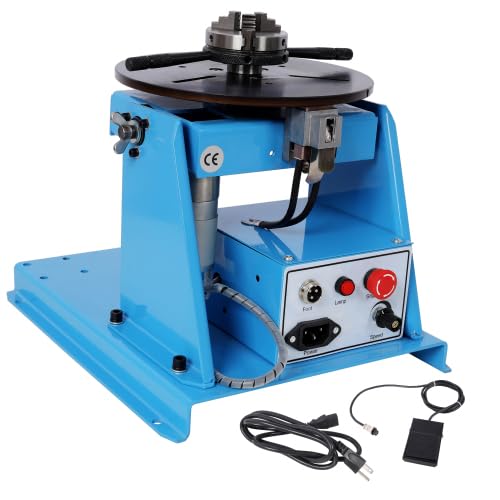 Image of LuckyNote 10KG/22LBS Rotary Welding Positioner, 110V, 20W Portable Welder Positioning Machine, 0-90° Welding Positioning Turntable Table, with 3-Jaw Lathe Chuck,Blue Col