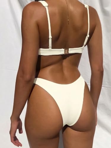 Image of Bathing Suits for Women Deep V Neck Sexy Two Piece Bikini Sets for Women Thong Halter Cheeky Swimsuit