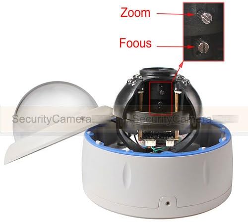 Close-up of zoom and focus adjustment screws on the camera lens