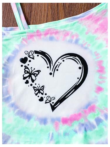 Image of WDIRARA Girl's Tie Dye Heart Graphic T Shirt Asymmetrical Short Sleeve Shirts Tee Crop Tops