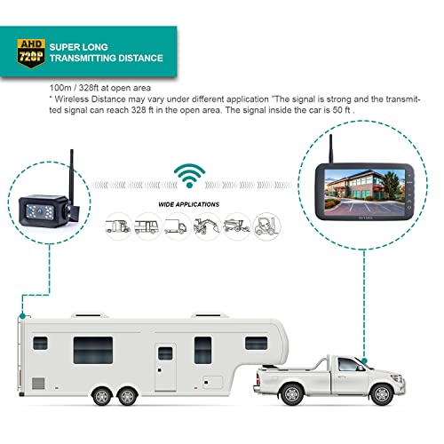 Image of Digital Wireless Backup Camera, 5 Inch Display and 720P HD Resolution, Wide Angle Rear View Camera with Night Vision, 300ft Wireless Reverse Camera System Suitable for Truck, Motorhome, 5th Wheel