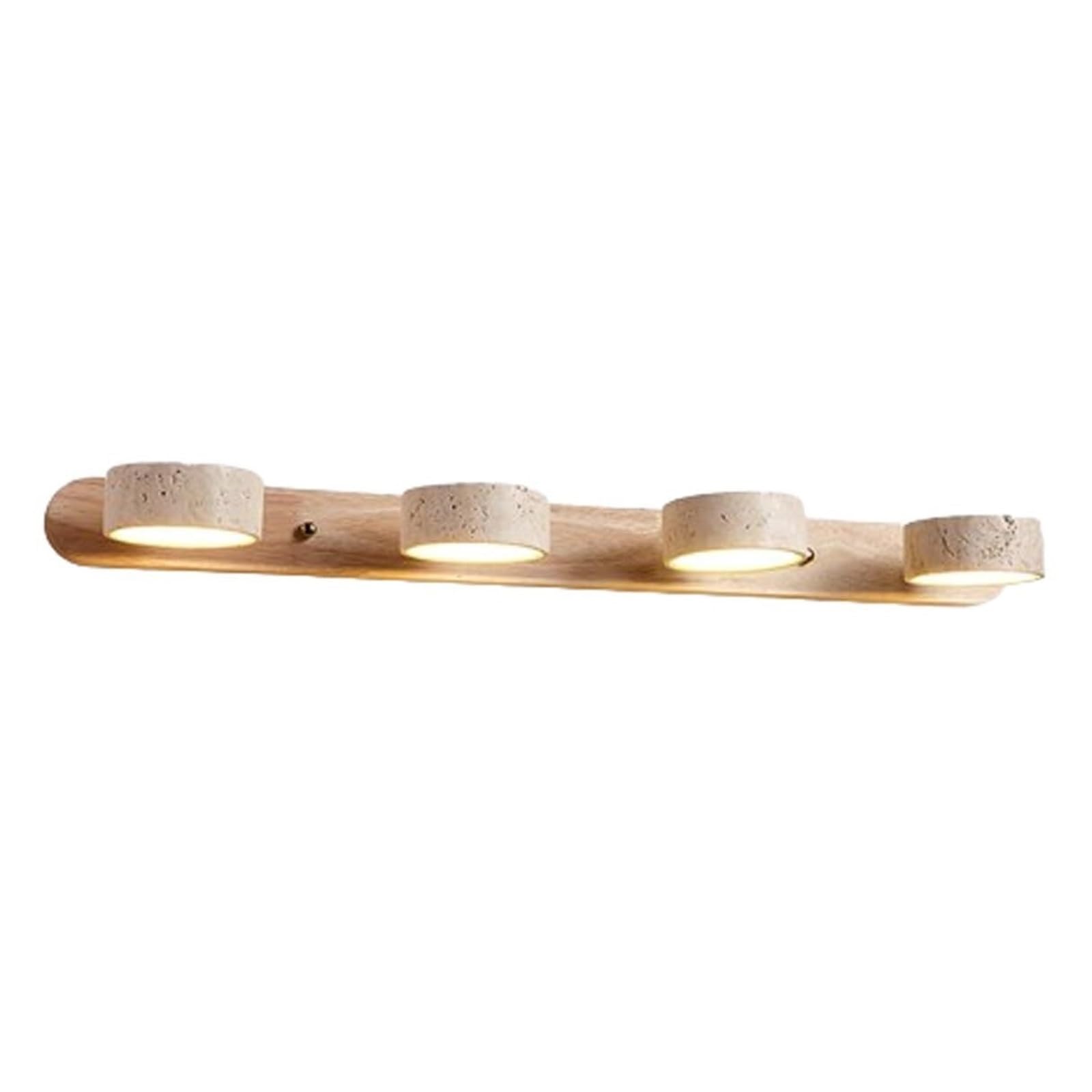 ITOSUI Wall Light Sconce 2 Light LED Wall Sconces Wabi-Sabi Travertine Wall Light Solid Wood Base Wall Mounted Light Bathroom Vanity Wall Lamp 180° Rotating Wall Lights Fixtures(Wood,4-Light)