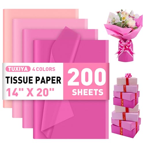 TUXIYA 200 Sheets Pink Mothers Day Tissue Paper 14x20 Inch Mixed Pink Wrapping Tissue Paper Bulk for Mothers Day Gifts Wrapping Gift Wrap Birthday Wedding Graduation DIY Crafts Holiday Flowers
