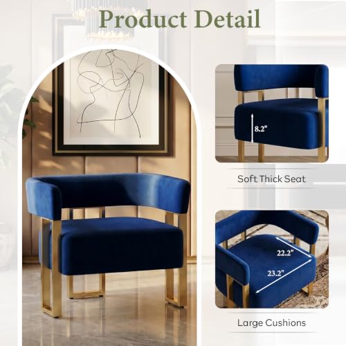 Image of Navy Blue Velvet Accent Chairs Set of 2, Barrel Armchairs Living Room | STHOUYN Bedroom Side Chairs, Velvet Upholstery, Curved Barrel Design, Padded Armrests, Wide Seats, Office Small Space Seating