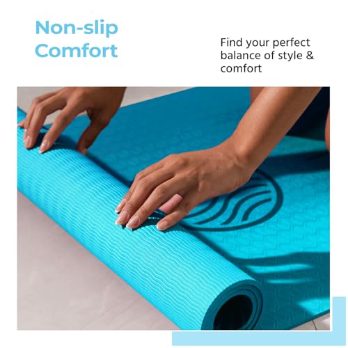 Image of Lifelong Yoga Mat for Man & Woman | 5mm Thick TPE Cushioning | Non-Toxic & Sweat-Resistant Exercise Mat for Home Workout | Free Carry Bag | Gym & Studio Yoga Mat for Woman| Made in India (Teal Blue)