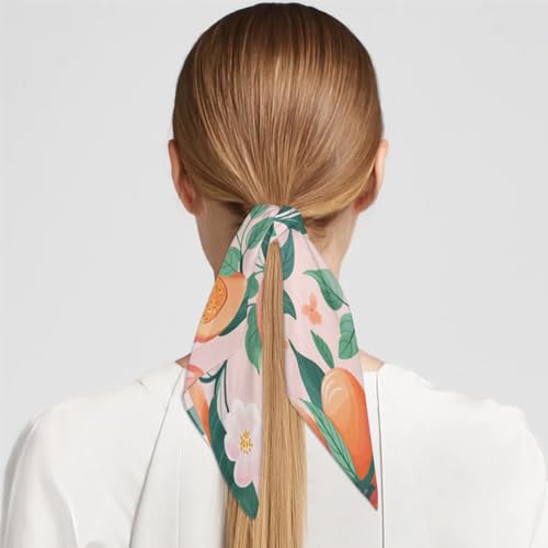 KOBLEN Fruits Peach Flowers Women's Fashion Scarf - 23.6“ x 23.6” Women's Square Silk Scarf, Lightweight Polyester Headband, Hair Towel, Neck Towel for Elegant Style4