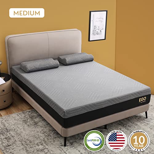 Egohome 10 Inch King Memory Foam Mattress For Back Pain, Cooling Gel Mattress Bed In A Box, Made In Usa, Certipur-Us Certified, Therapeutic Medium Mattress, 76”X80”X10”, Black #TOP1