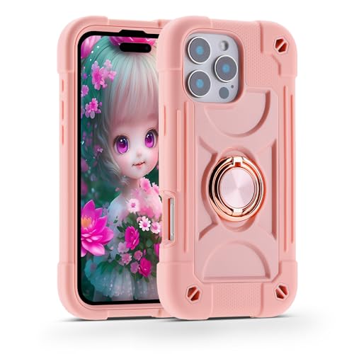 Image of MARKILL Compatible with iPhone Case with Ring Stand, Military Grade Drop Protection Full Body Rugged Heavy Duty Protective Durable Cover iPhone. (Pink, iPhone 16 Pro 6.3 inch)
