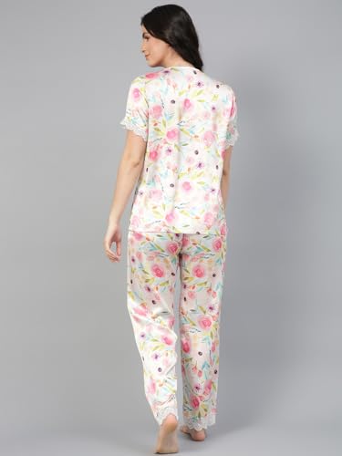 Image of KOTTY Women's Printed Satin Night Suit Shirt & Pyjama Set