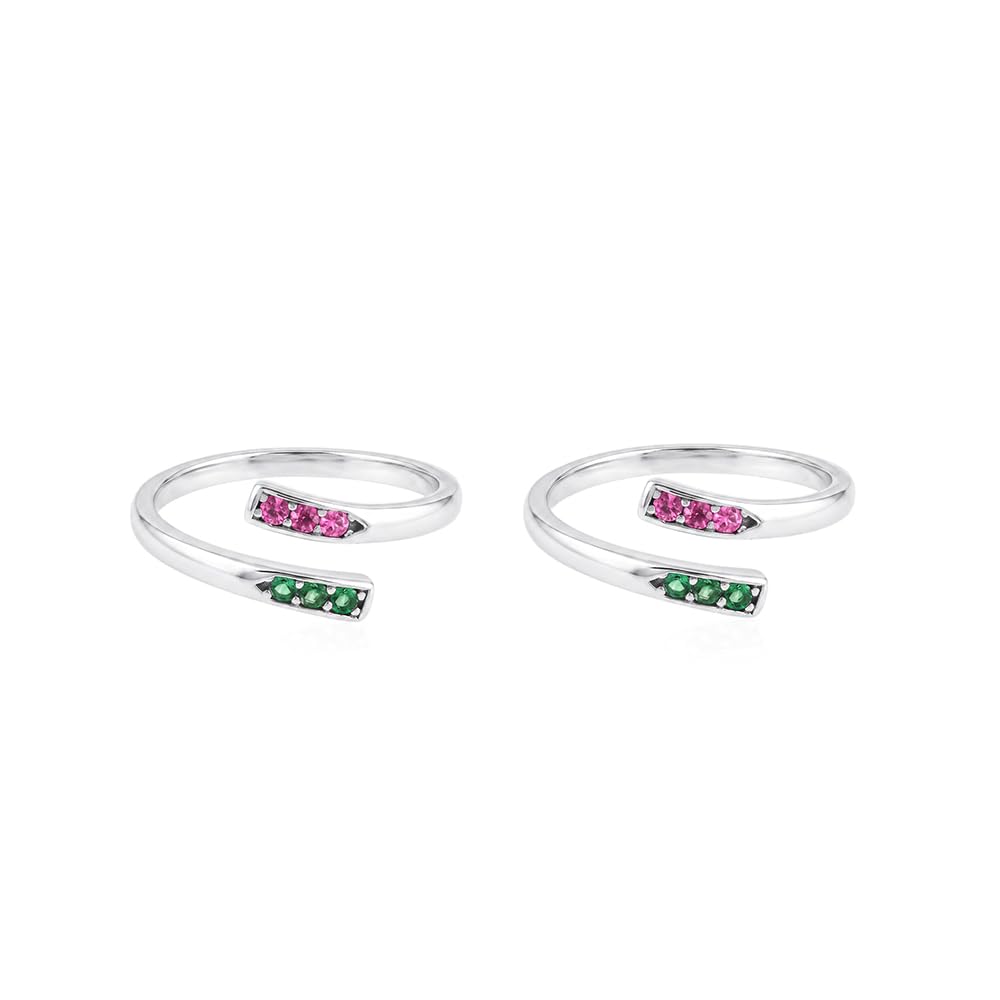 Pure 925 Silver Ruby & Emerald Bypass Toe Rings for Women-image-38