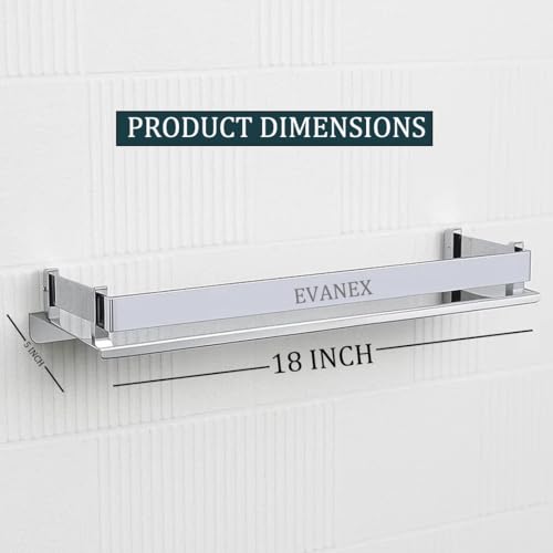 Image of EVANEX Bathroom Shelf | 5x18 Inch 304 Stainless Steel Bathroom Racks and Shelves | Wall Mount Multipurpose Storage Shelf Organiser for Toiletries, Kitchen and Bathroom Accessories