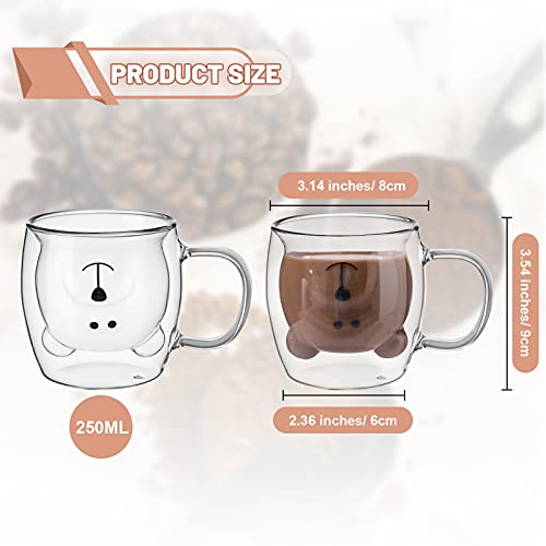 Patelai Cute Bear Tea Cup Double Wall Glass Milk Coffee Bear Mug with Handle Insulated Espresso Christmas Beer Cup Cute Birthday Gift for Women Men Valentine, 250 Ml/ 8. 4 oz(White,2 Pieces) by Patelai - Image 2