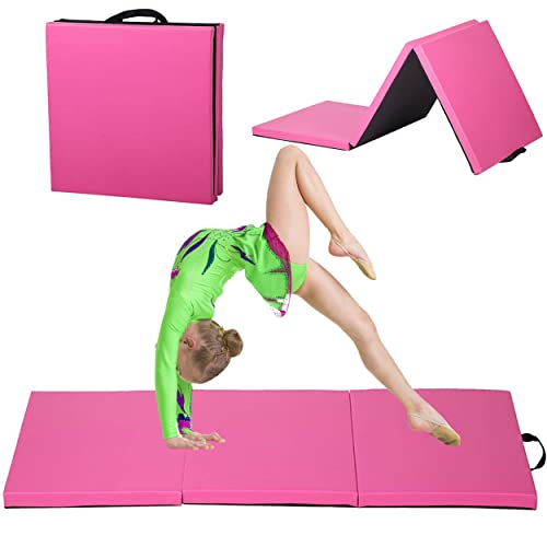 Blkmty Gymnastics Mats 2" Thick Folding Exercise Mat Gym Mat Yoga Mat Aerobics Fitness Mat Folding Kids' Gymnastics Tumbling Mat With Carrying Handles For Home Gym Exercise & Play, Pink #TOP4