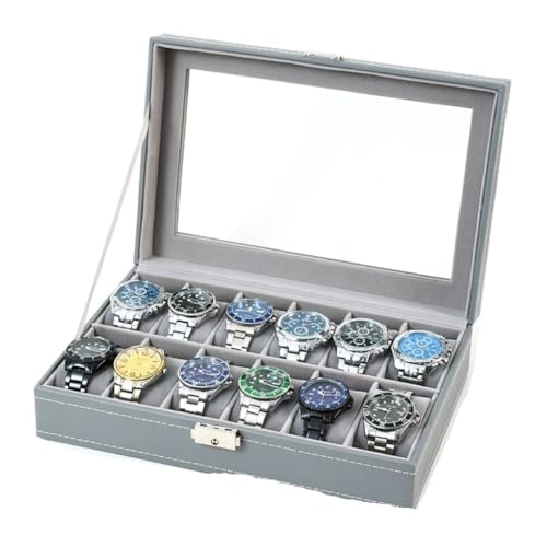 Boîte à bijoux en cuir gris taille M pour bagues et montres