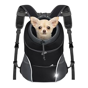 YUDODO Dog Front Carrier Backpack, Adjustable Breathable Pet Carrier for Small Dogs, Ventilated Puppy Back Pack with Safety Belt, Lightweight Doggy Backpack for Hiking Outdoor (Black, M: 4.5-9 lbs)