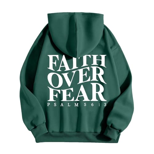 Faith Over Fear Hoodies for Men Graphic Christian Drawstring Religious Sayings Hooded Sweatshirt Pullover with Pocket