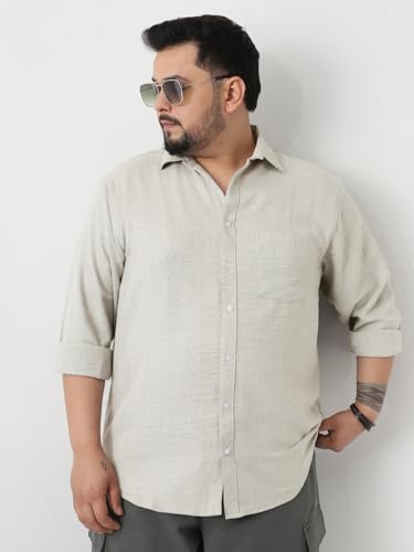 Image of Urbano Plus Men's Linen Blend Full Sleeve Relaxed Fit Casual Solid Shirt