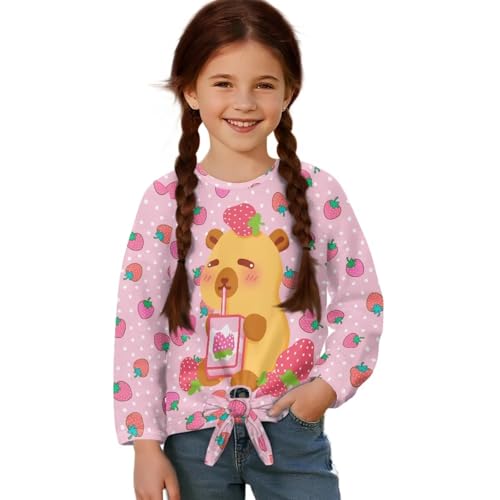 Xpyiqun T Shirts for Girls Graphic T-Shirts Size 5-12 Fall Clothes Kids Tie Hem Tee Pullover Tops Long Sleeve3