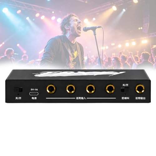 Supresor Profesional de Retroalimentación TsoLay Mini, 4 entradas y 1 salida, para micrófono, antirretroalimentación automática, sonido claro, para escenarios, iglesias y uso doméstico miniatura 1