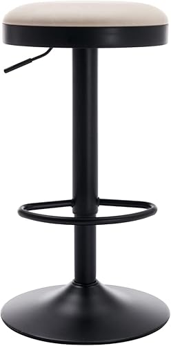 Miniatura 13 de CIMOTA Juego de 1 taburetes de bar redondos giratorios con espalda descubierta ajustable, taburete de bar moderno industrial de piel sintética para