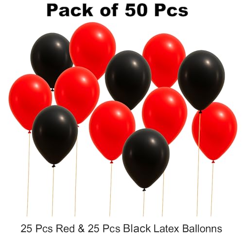 Image of Rozi Decoration Red and Black Balloons for Decoration | Metallic Balloons for Birthday | Anniversary Balloons -Pack of 100 Piece