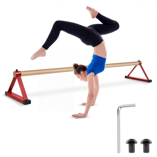 Leyndo 54 Gymnastics Pirouette Floor bar Wood Handstand Trainer Bars Push up for Gymnast Home Strap Floor Training Gymnast Equipment Gifts (Red)