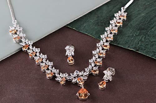 Image of Swasti Jewels Gold Plated CZ Necklace and Earrings Set for Women