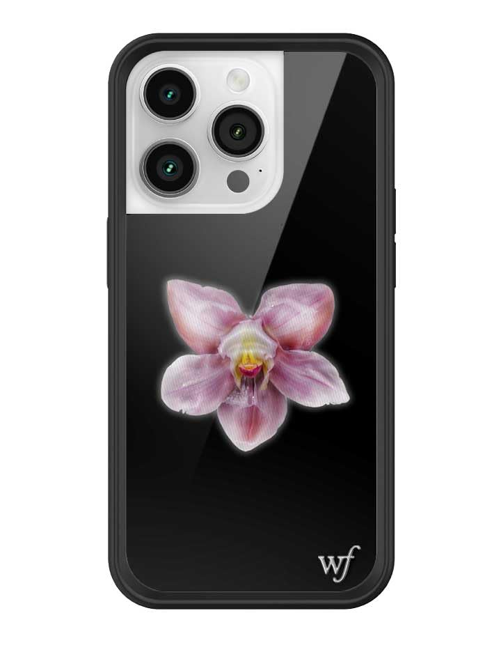 Wildflower Cases - Orchid, Compatible with Apple iPhone 14 Pro | Floral, Black, Purple, Minimalist, Cute, Trendy - Protective Black Bumper, 4ft Drop