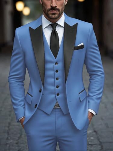 EMERAIDVLN Mens Tuxedo Suit Set 3 Piece, One Button Blazer Jacket Vest and Pants Suits for Dinner Prom Wedding Party Business2