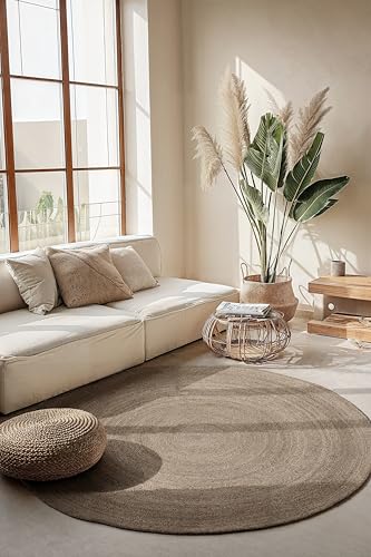 Hanse Home Jute Teppich Rangpur Rund – Natur Wohnzimmerteppich - Handgewebt & Natürlich – Boho Naturfaser Juteteppich für Wohnzimmer, Schlafzimmer, Esszimmer, Flur, Küche – Natur Braun, 100cm