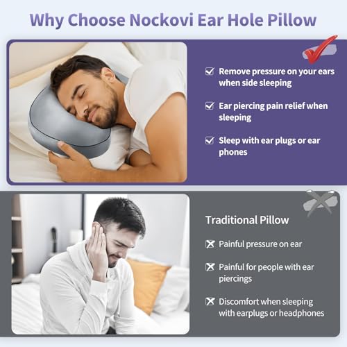 Nockovi Ear Piercing Pillow for Side Sleepers with Orthopedic Support, Ear Hole Pain Relief Removable Cover 12x19 Inch for Pierced Ears by Nockovi - Image 4