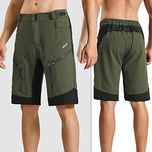 Arsuxeo Men's Loose Fit Cycling Shorts Mtb Bike Shorts Water Ressistant 1903 Army Green Size Medium #TOP4