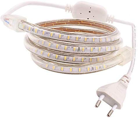 XUNATA 3M LED Streifen,AC 220V 230V IP67 imprägniern 3014 SMD 120leds / m Warmweiß,Flexibles LED Band mit Netzstecker für Küche Stairway Home Auto Bar Weihnachten Party (Warmweiß, 3M)